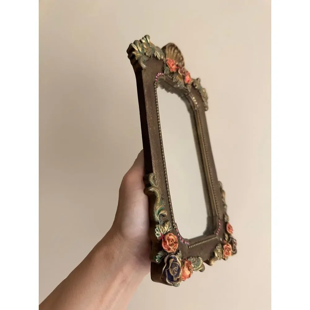 Vintage Mirror By Michal Negrin ? Flowers Unique sea shell crystal desk top READ